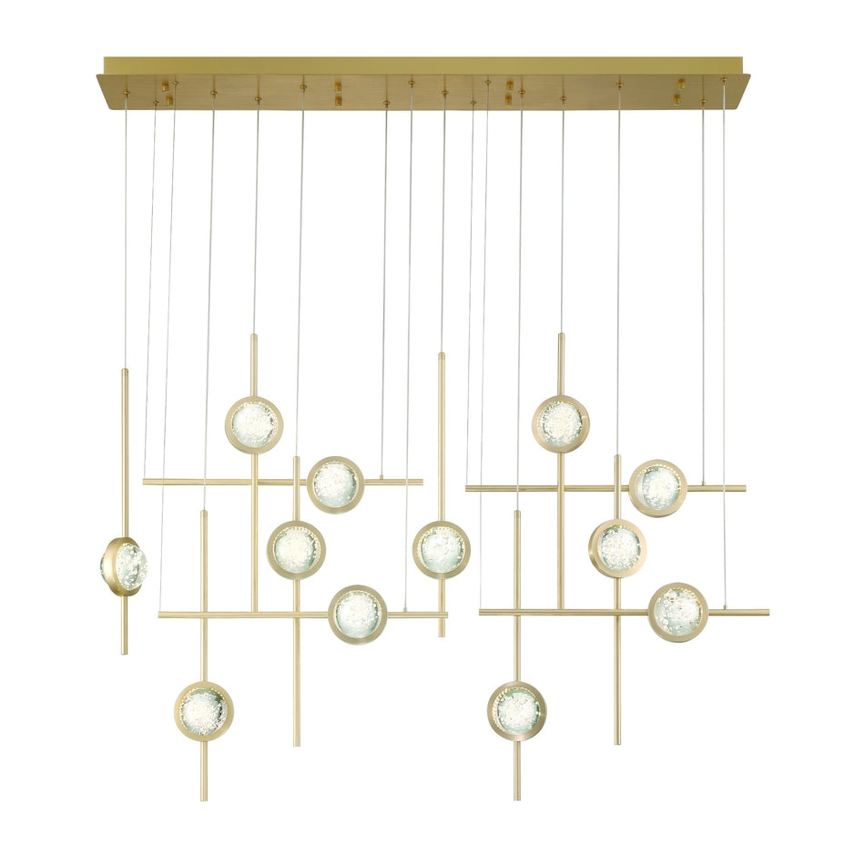 Eurofase Barletta 53" 12-Light LED Chandelier, Anodized Gold, front view