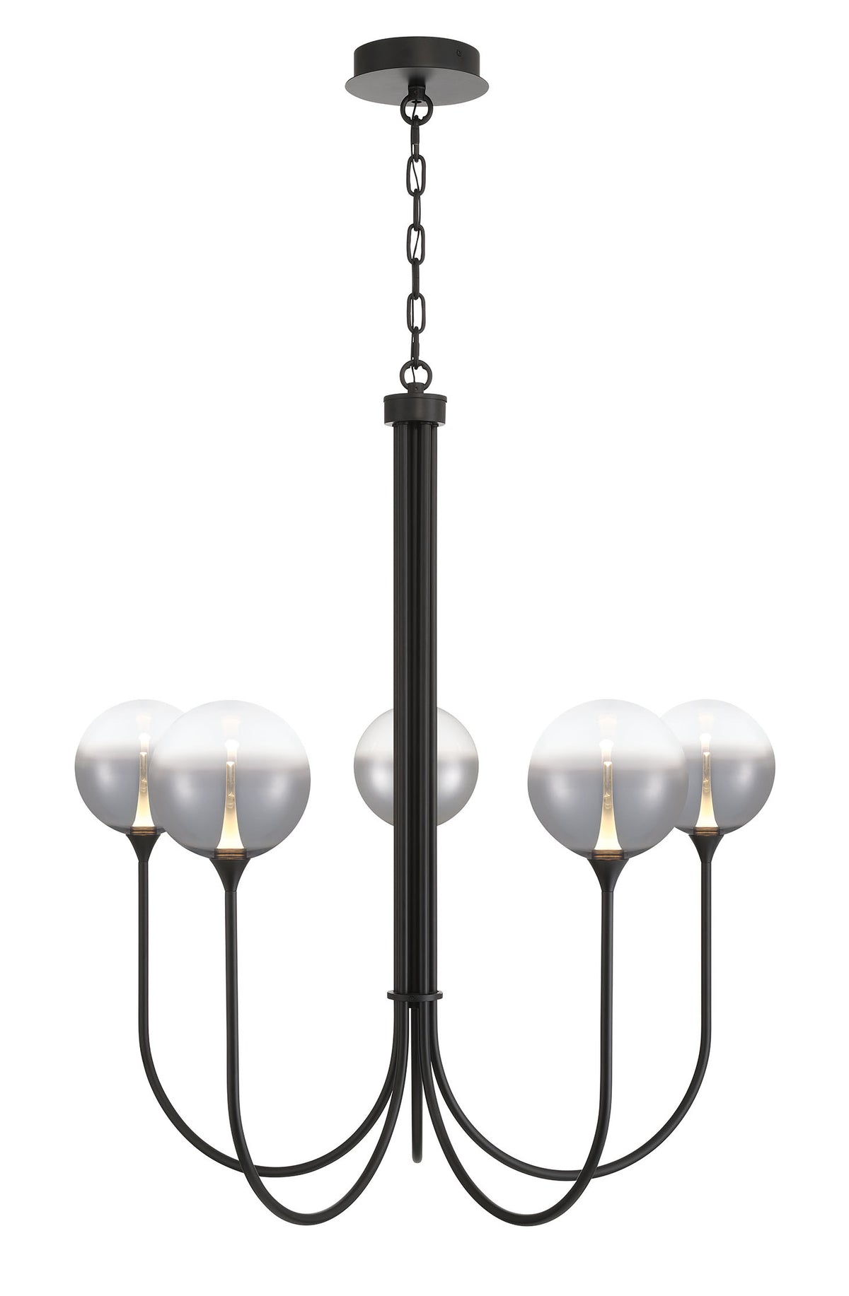 Eurofase Iissa 34" 5-Light LED Chandelier, Matte Black with Smoked Glass, front view
