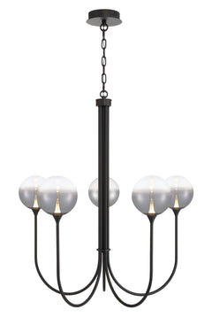 Eurofase Iissa 34" 5-Light LED Chandelier, Matte Black with Smoked Glass, front view