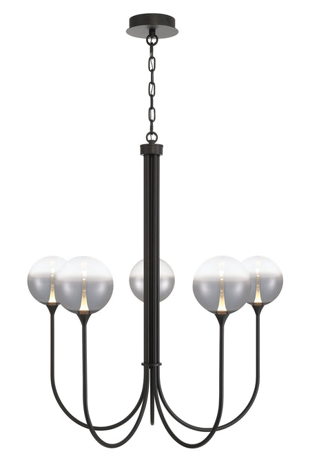 Eurofase Iissa 34" 5-Light LED Chandelier, Matte Black with Smoked Glass, front view
