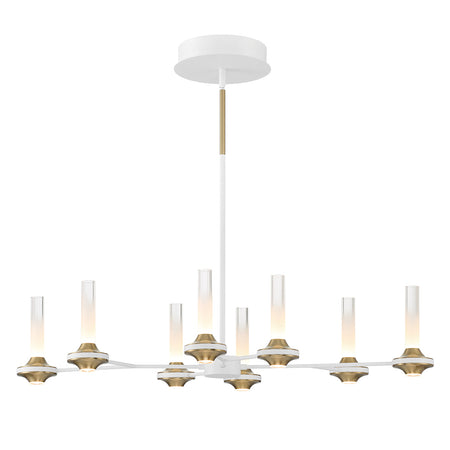 Eurofase Torcia 36" 8-Light LED Chandelier, Matte White with White Acrylic, front view