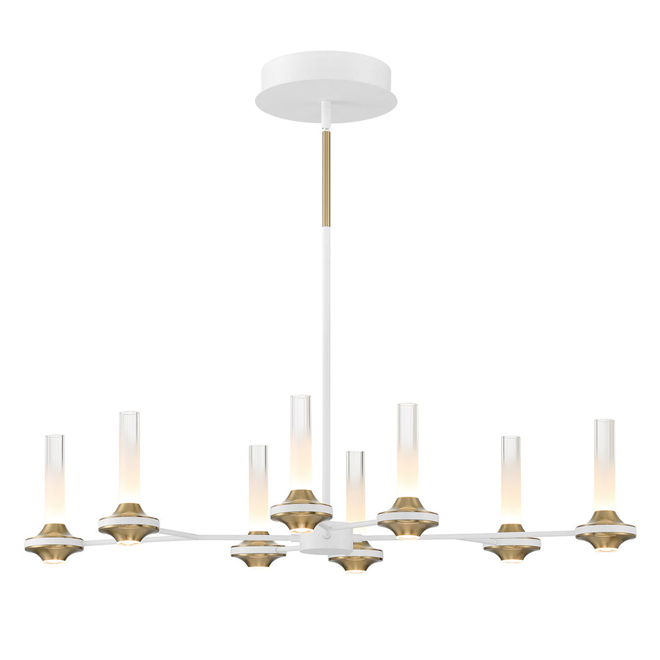 Eurofase Torcia 36" 8-Light LED Chandelier, Matte White with White Acrylic, front view
