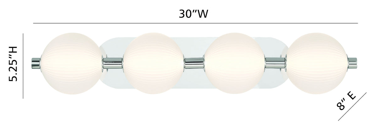 Eurofase Palmas 30" 4-Light LED Vanity, Polished Nickel with White Glass, front view