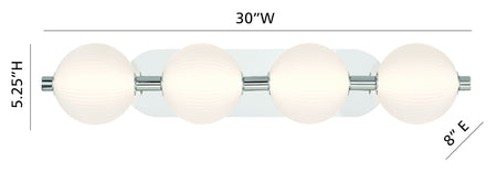 Eurofase Palmas 30" 4-Light LED Vanity, Polished Nickel with White Glass, front view