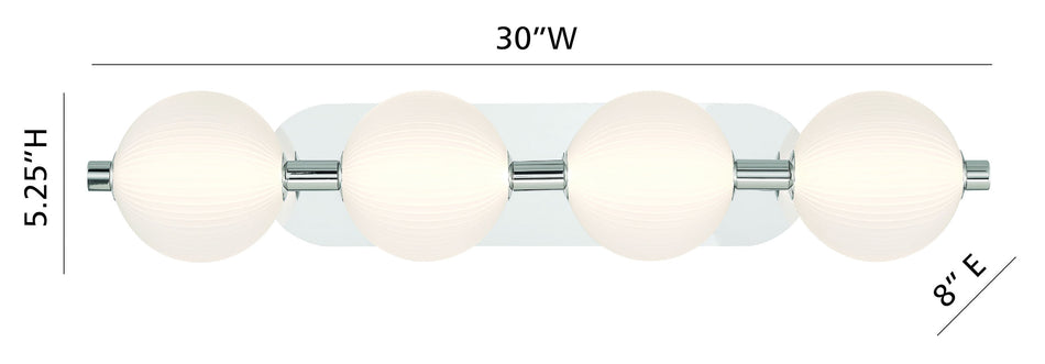 Eurofase Palmas 30" 4-Light LED Vanity, Polished Nickel with White Glass, front view