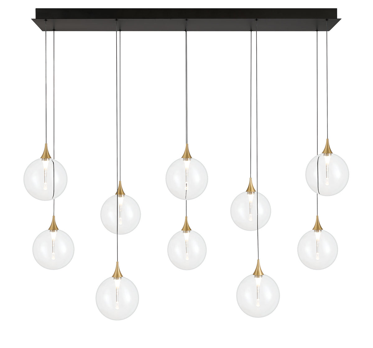 Eurofase Iissa 47" 10-Light LED Chandelier, Gold with Clear Glass, front view