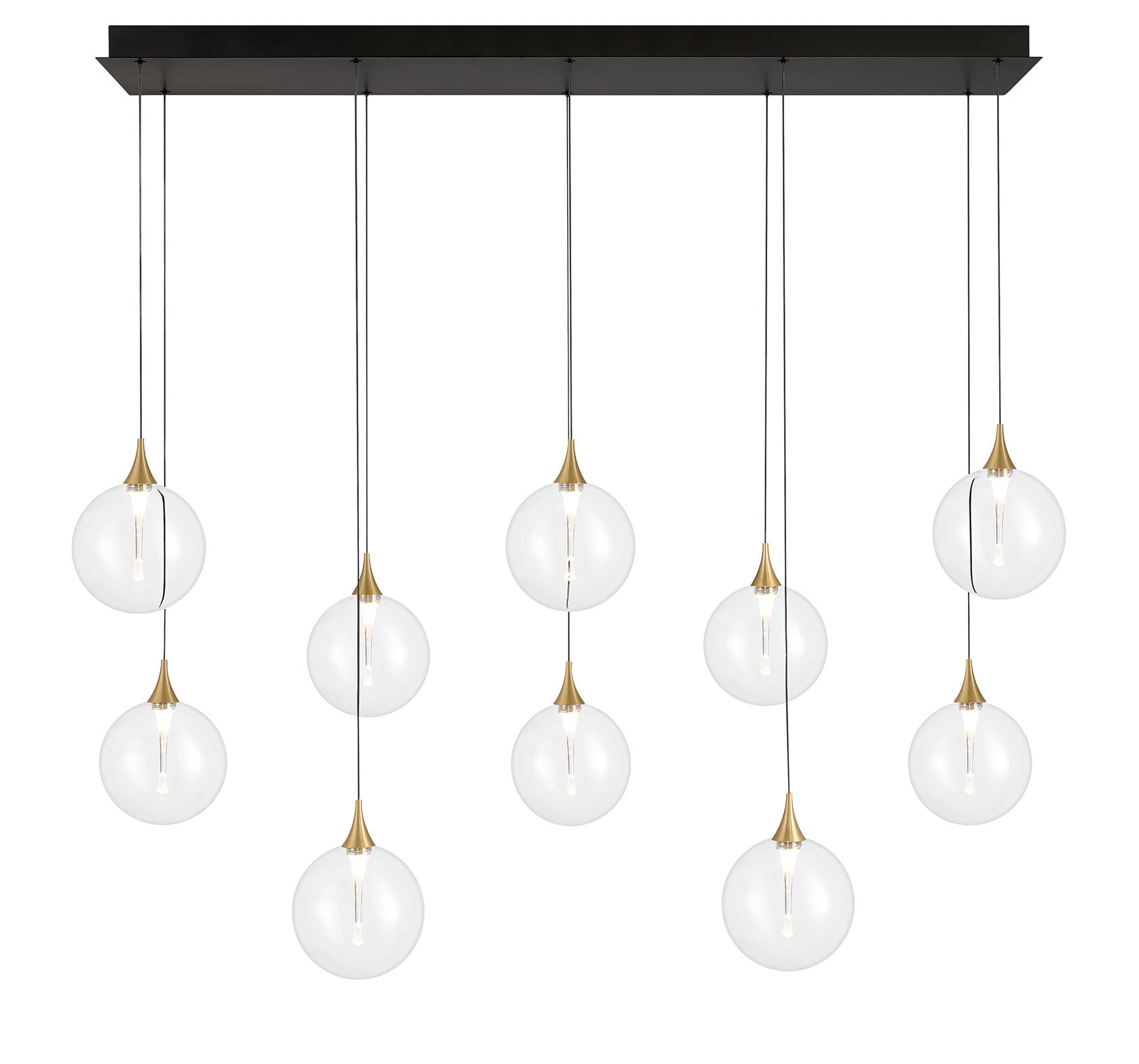 Eurofase Iissa 47" 10-Light LED Chandelier, Gold with Clear Glass, front view