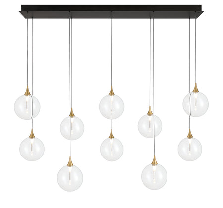 Eurofase Iissa 47" 10-Light LED Chandelier, Gold with Clear Glass, front view