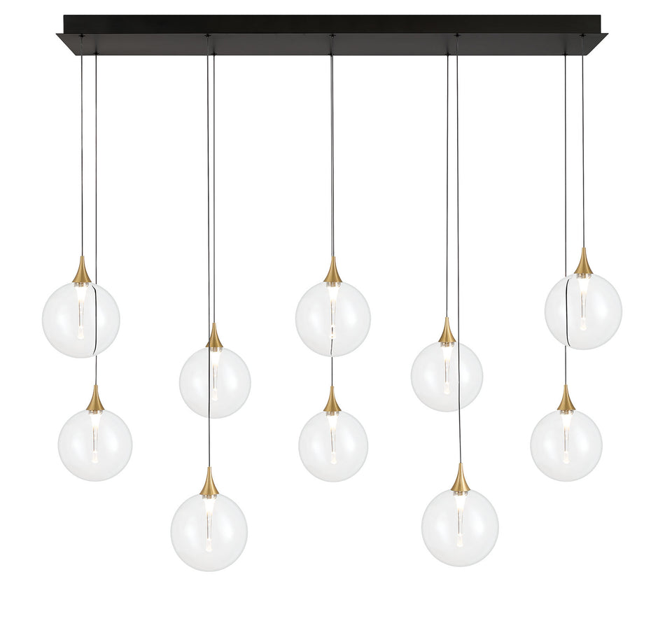 Eurofase Iissa 47" 10-Light LED Chandelier, Gold with Clear Glass, front view