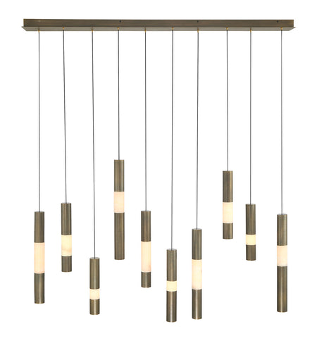 Eurofase Ronda 50" 10-Light LED Chandelier, Weathered Brass with Alabaster, front view