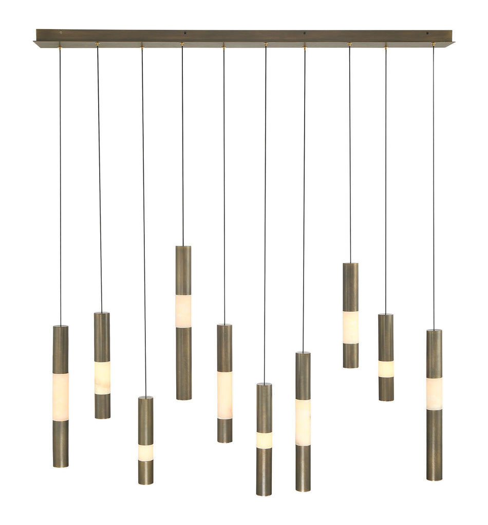 Eurofase Ronda 50" 10-Light LED Chandelier, Weathered Brass with Alabaster, front view