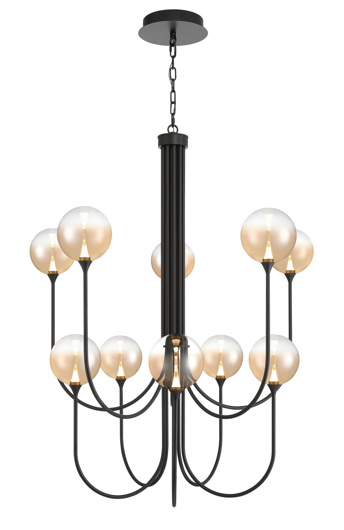 Eurofase Iissa 40" 10-Light LED Chandelier, Matte Black with Amber Glass, front view