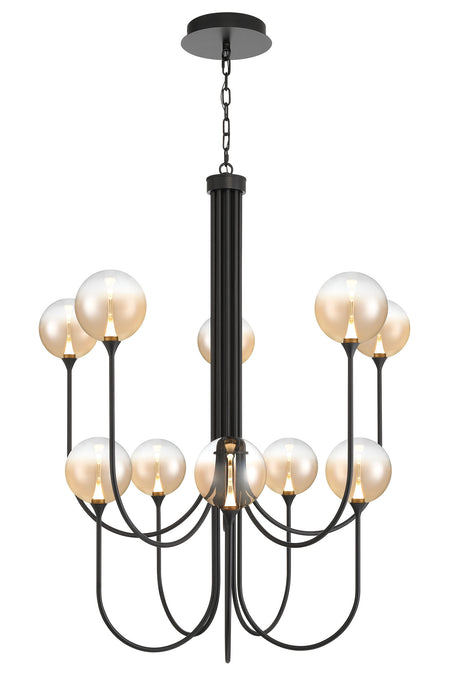 Eurofase Iissa 40" 10-Light LED Chandelier, Matte Black with Amber Glass, front view