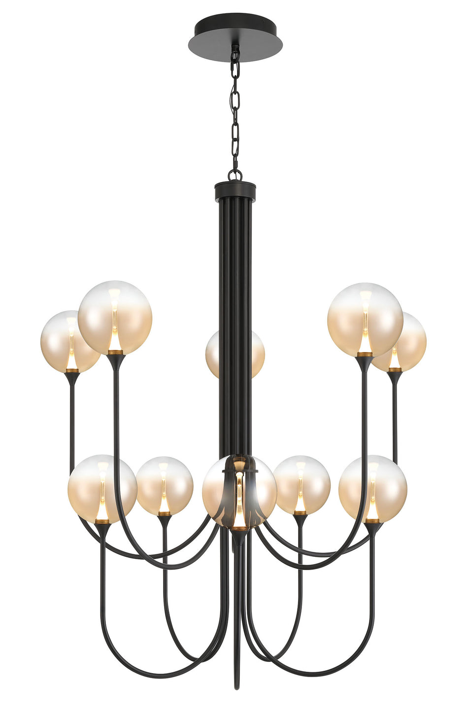 Eurofase Iissa 40" 10-Light LED Chandelier, Matte Black with Amber Glass, front view