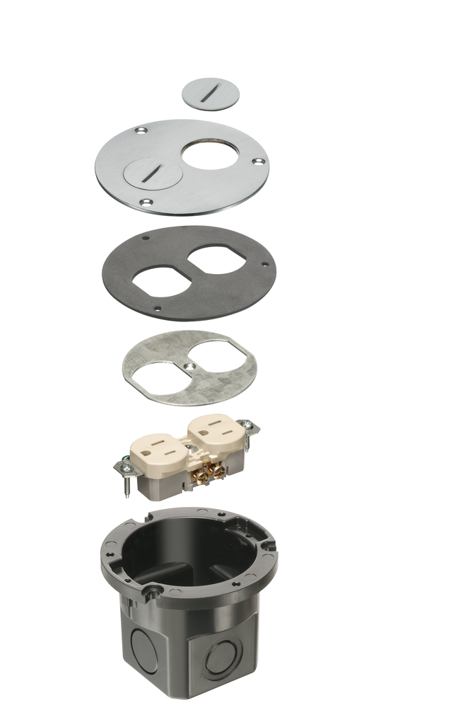 FLB3520NLGC Arlington Nickel Retro Floor Box - Flush Round Kit, Threaded Plugs