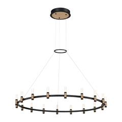 Eurofase Albany 45" 18-Light LED Chandelier, Brass-Black Mix with White Acrylic, front view