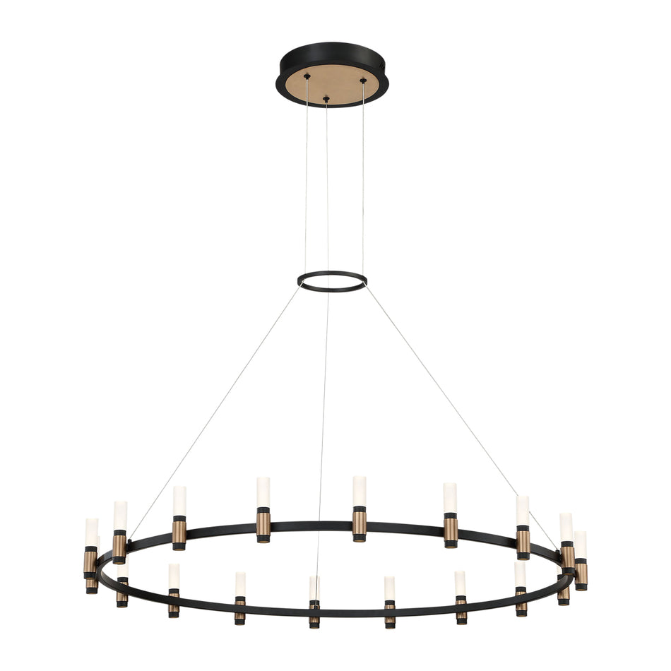 Eurofase Albany 45" 18-Light LED Chandelier, Brass-Black Mix with White Acrylic, front view