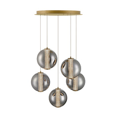 Eurofase Atomo 26" 5-Light Chandelier, Gold with Smoked Glass, front view