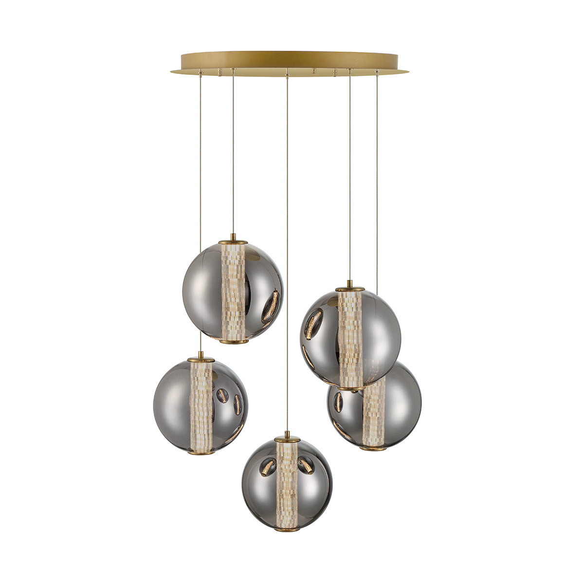 Eurofase Atomo 26" 5-Light Chandelier, Gold with Smoked Glass, front view