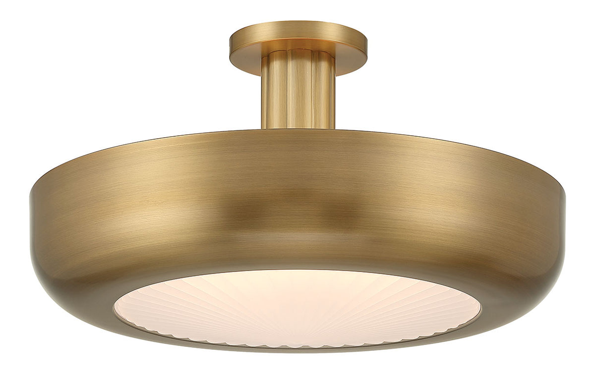 Eurofase Macey 22" LED Flush Mount, Antique Brass with Etched Glass, front view