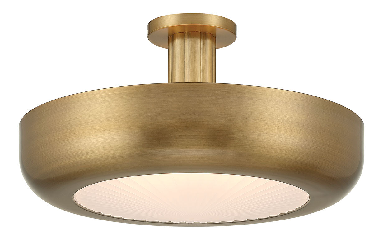 Eurofase Macey 22" LED Flush Mount, Antique Brass with Etched Glass, front view