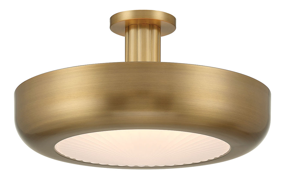 Eurofase Macey 22" LED Flush Mount, Antique Brass with Etched Glass, front view