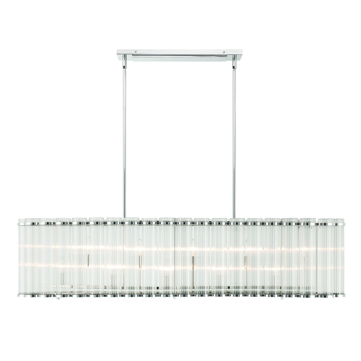 Eurofase Glasbury 52" 10-Light Chandelier, Polished Nickel with Ribbed Glass, front view