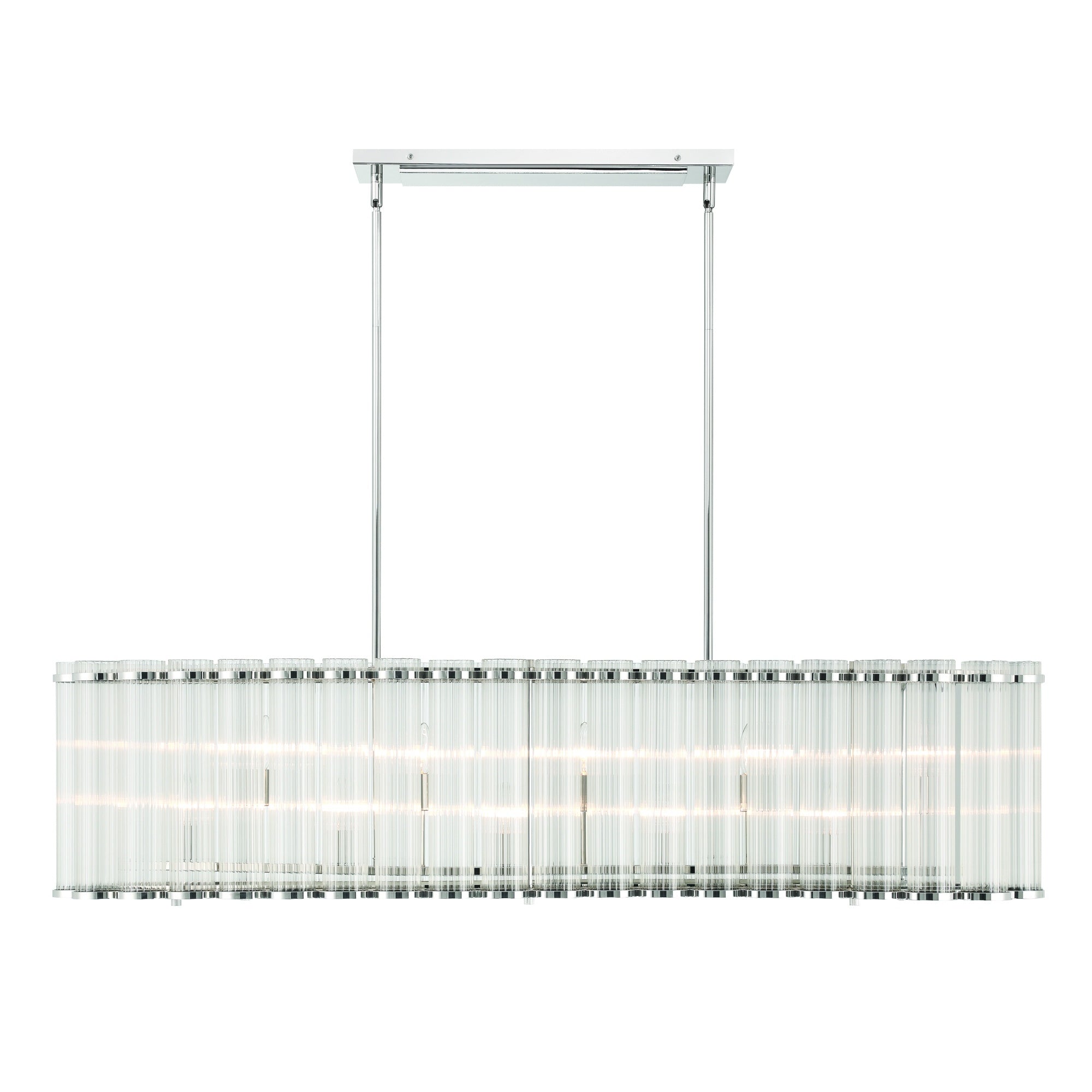 Eurofase Glasbury 52" 10-Light Chandelier, Polished Nickel with Ribbed Glass, front view