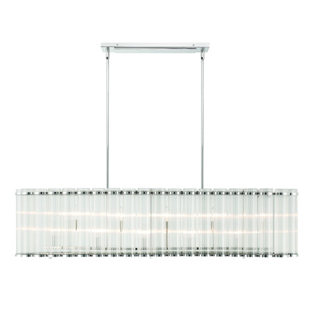 Eurofase Glasbury 52" 10-Light Chandelier, Polished Nickel with Ribbed Glass, front view