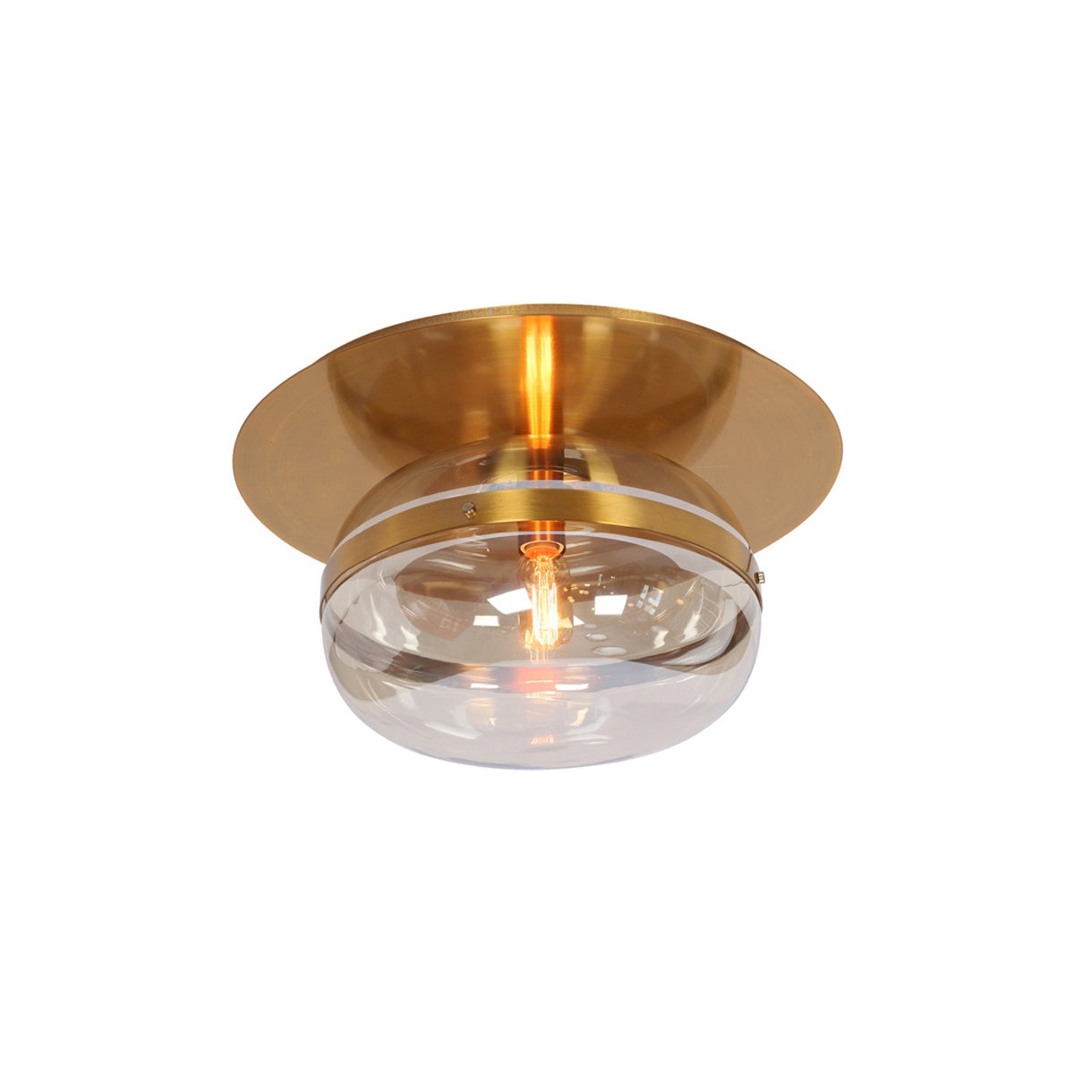 Eurofase Nottingham 14" Flush Mount, Antique Brass with Amber Glass, front view