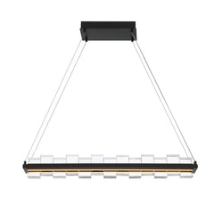 Eurofase Bruco 35" 2-Light LED Chandelier, Matte Black with Clear Glass, front view