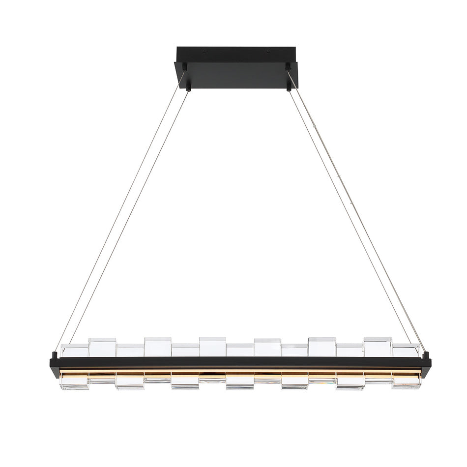 Eurofase Bruco 35" 2-Light LED Chandelier, Matte Black with Clear Glass, front view