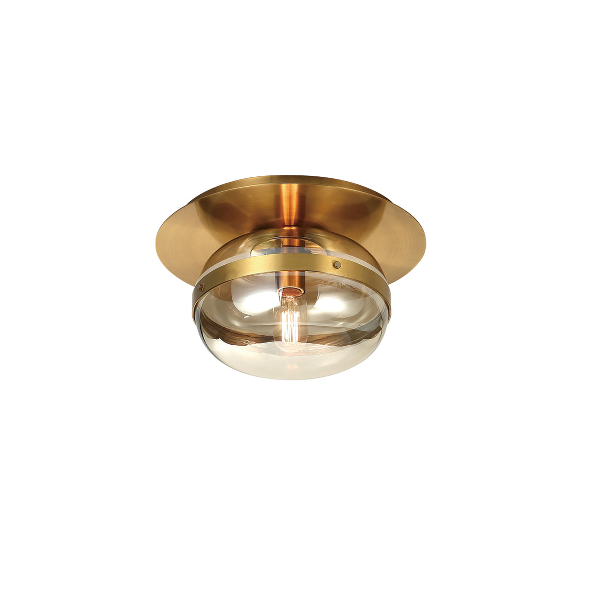 Eurofase Nottingham 10" Flush Mount, Antique Brass with Amber Glass, front view