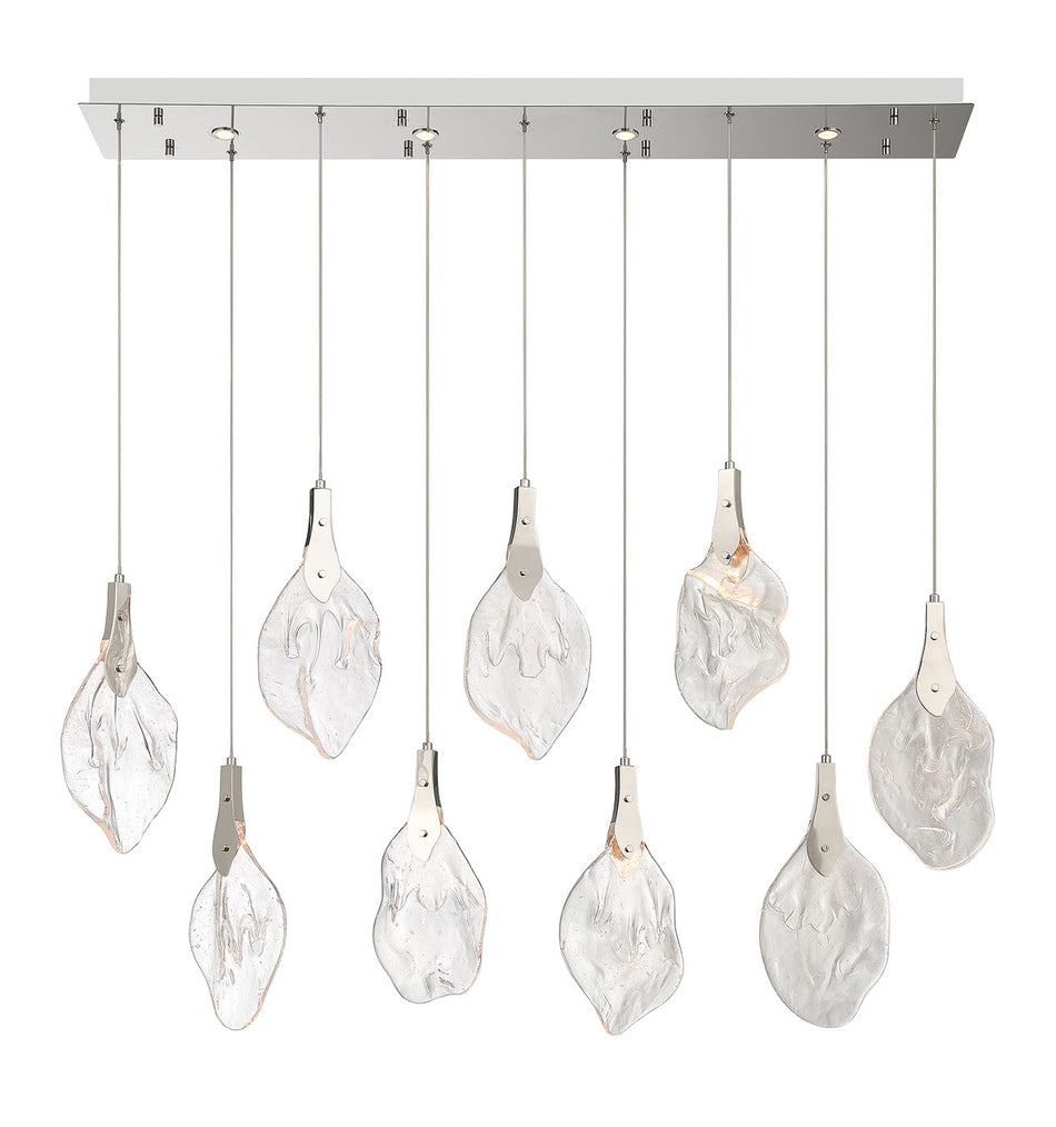 Eurofase Jateo 51" 13-Light LED Chandelier, Polished Nickel with Clear Glass, front view