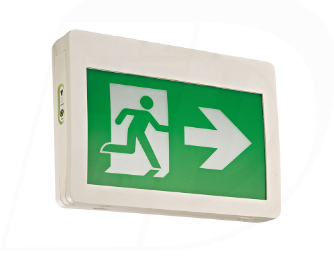 LED Running Man Exit Sign, Thermoplastic Single and Double Sided, Tapered Body Design - Maple Electric Supply 