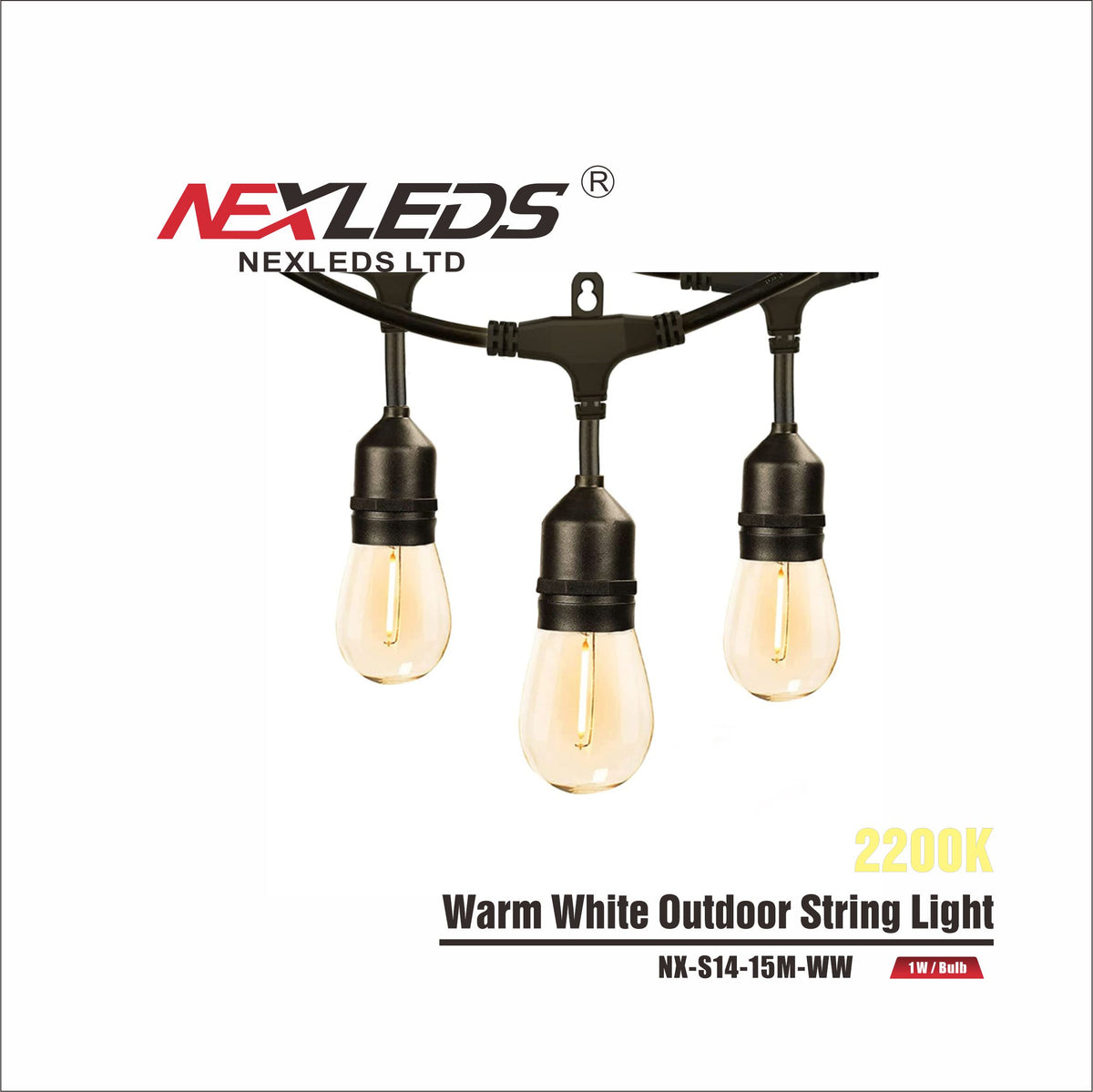 NX-S14-15M-WW - LED Warm White Outdoor String Lights - Maple Electric Supply 