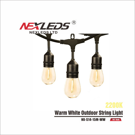 NX-S14-15M-WW - LED Warm White Outdoor String Lights - Maple Electric Supply 