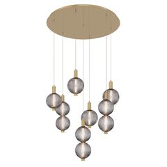 Eurofase Palmas 30" 7-Light LED Chandelier, Gold with Smoked Glass, front view