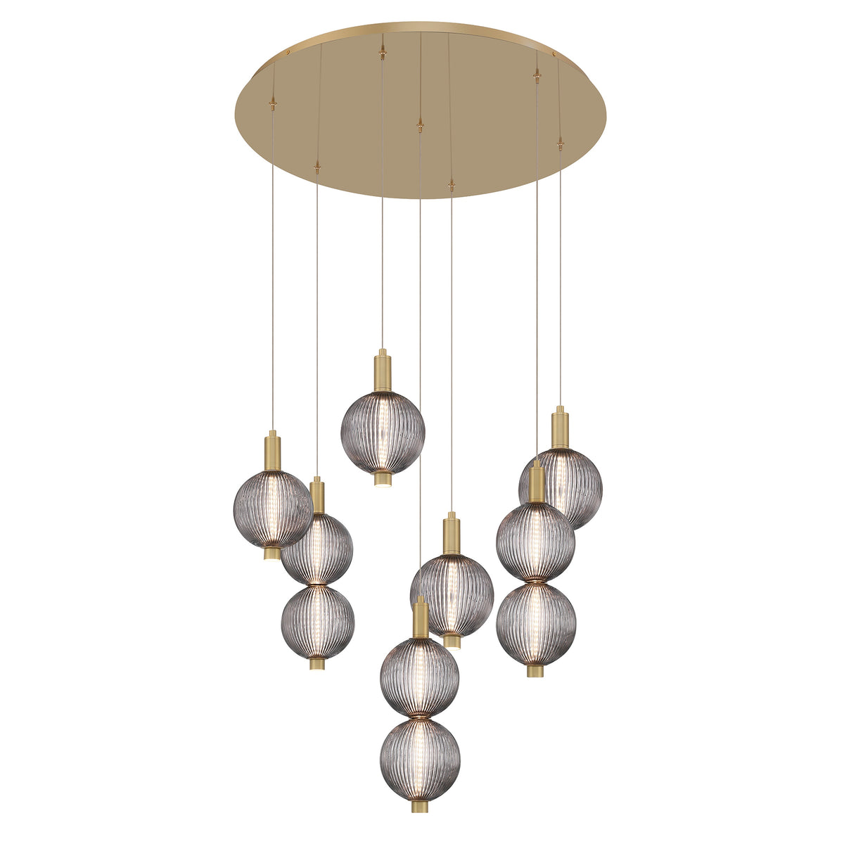 Eurofase Palmas 30" 7-Light LED Chandelier, Gold with Smoked Glass, front view