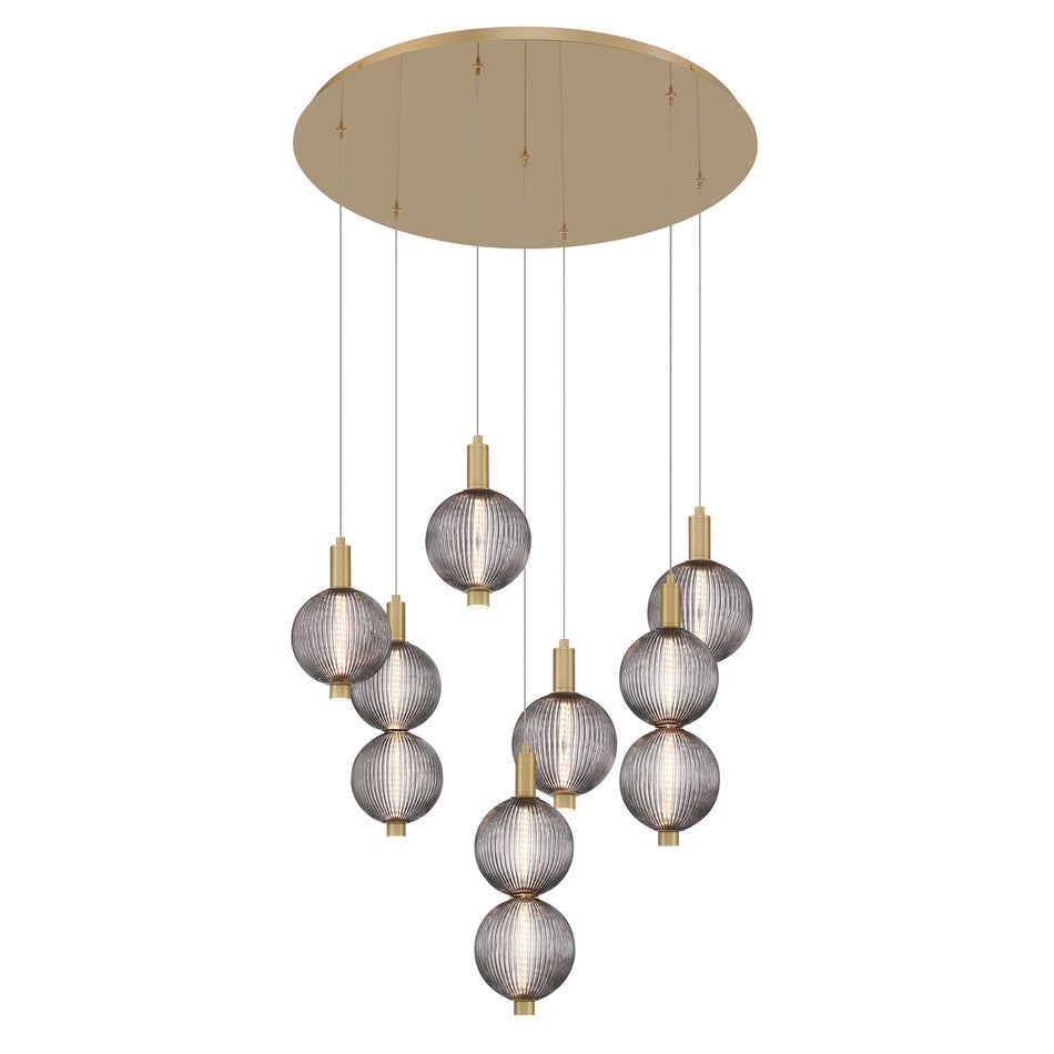 Eurofase Palmas 30" 7-Light LED Chandelier, Gold with Smoked Glass, front view