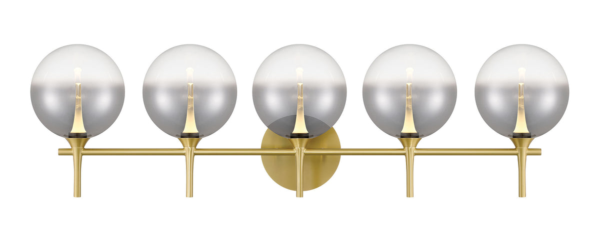 Eurofase Iissa 5-Light LED Vanity, Gold with Smoked Glass, front view