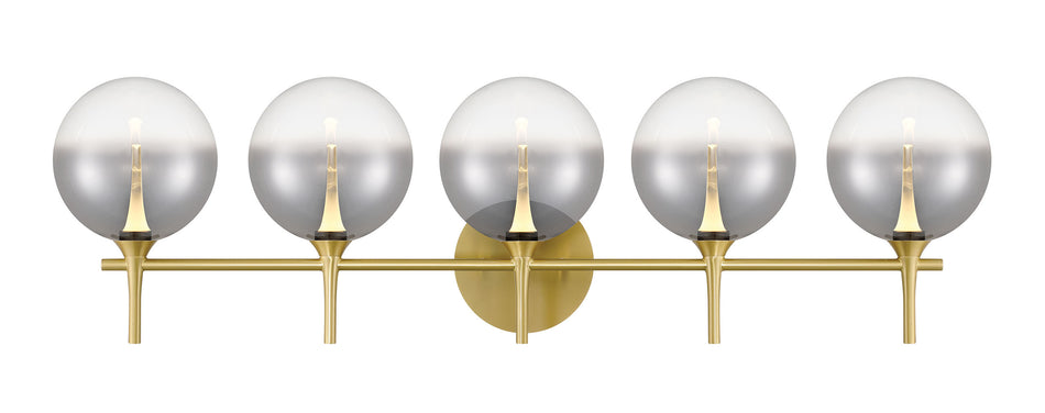Eurofase Iissa 5-Light LED Vanity, Gold with Smoked Glass, front view