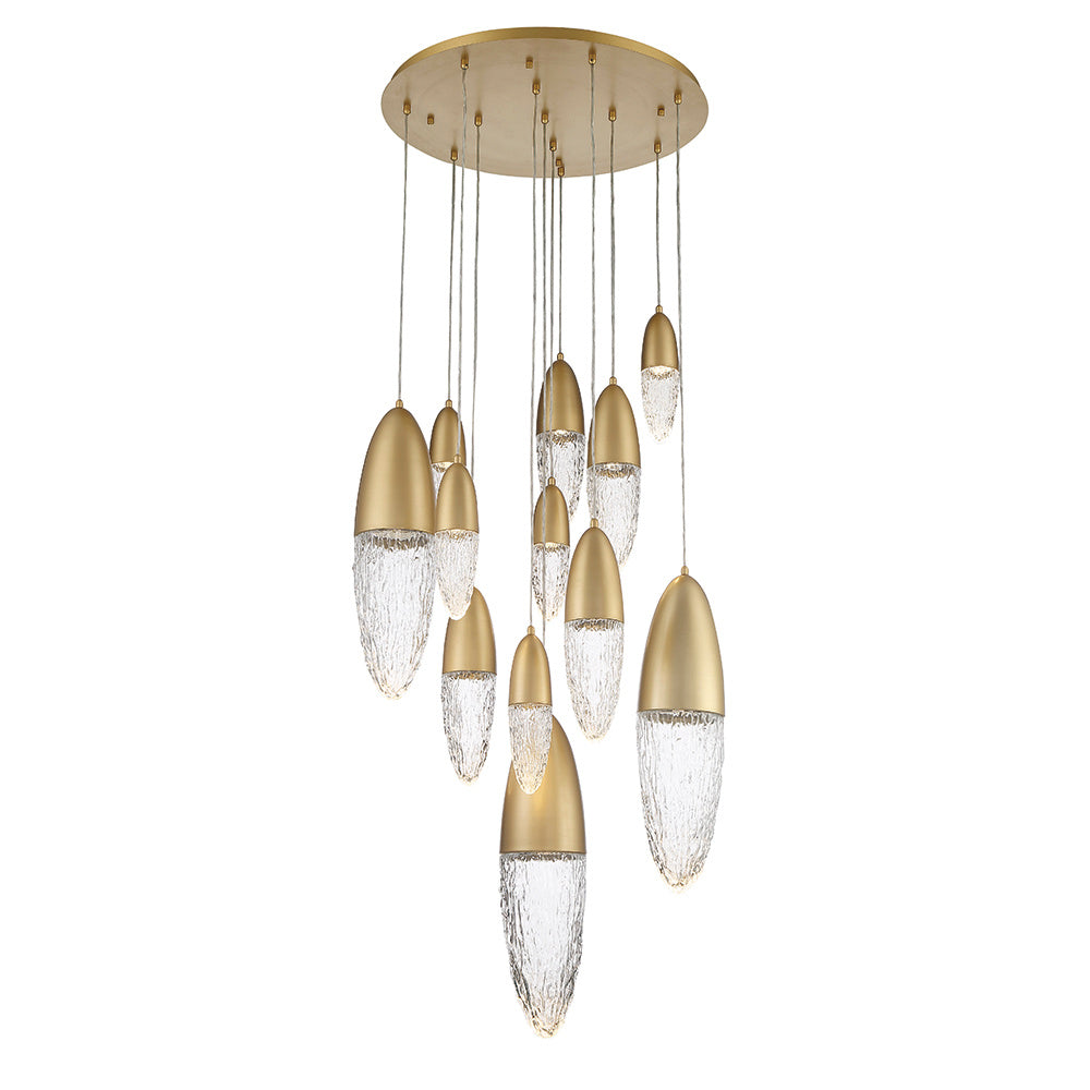 Eurofase Ecrou 30" 12-Light Chandelier, Satin Gold Paint with Clear Glass, front view