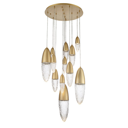 Eurofase Ecrou 30" 12-Light Chandelier, Satin Gold Paint with Clear Glass, front view