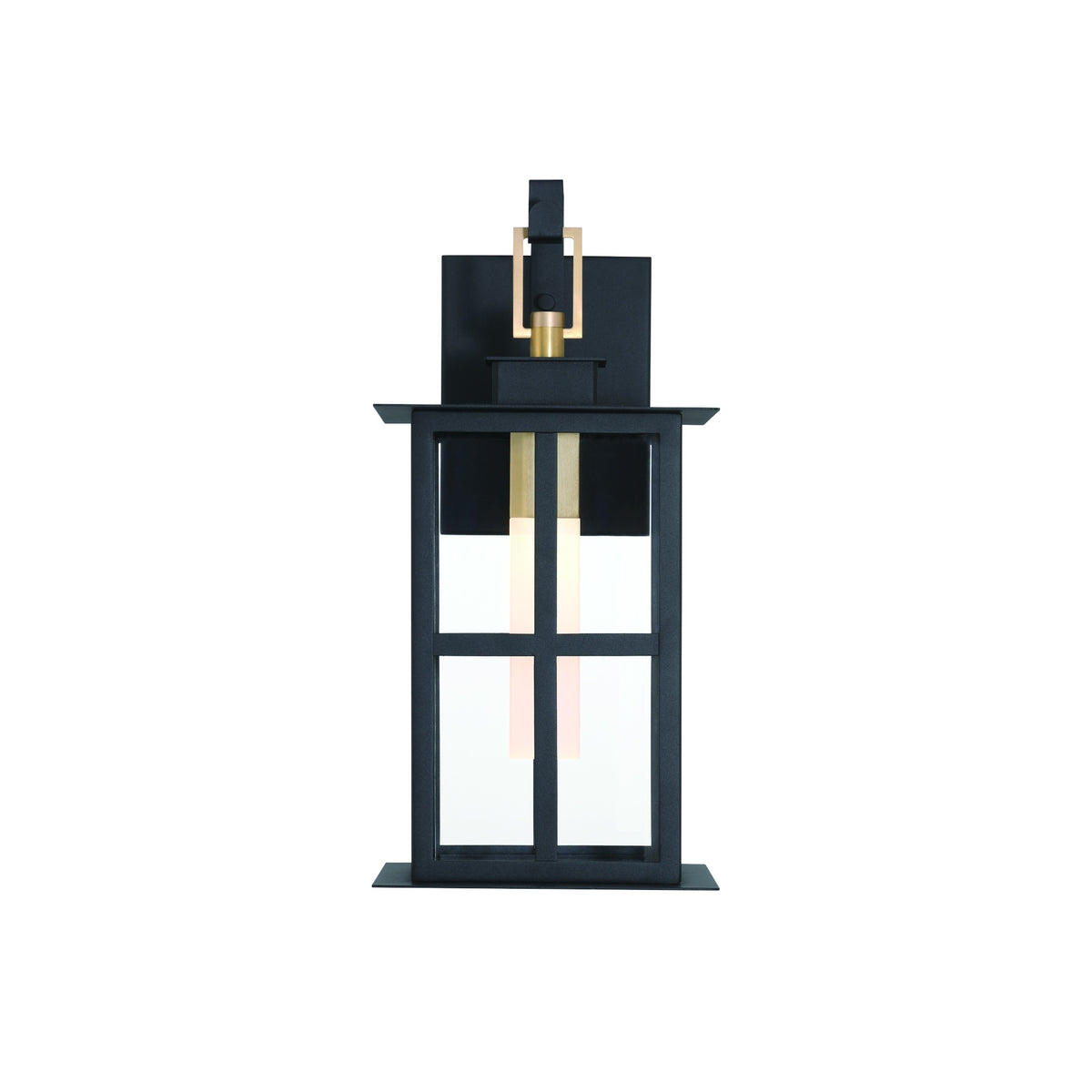 Eurofase Greyson 16" LED Outdoor Wall Light, Brass-Black Mix with Clear Glass, front view