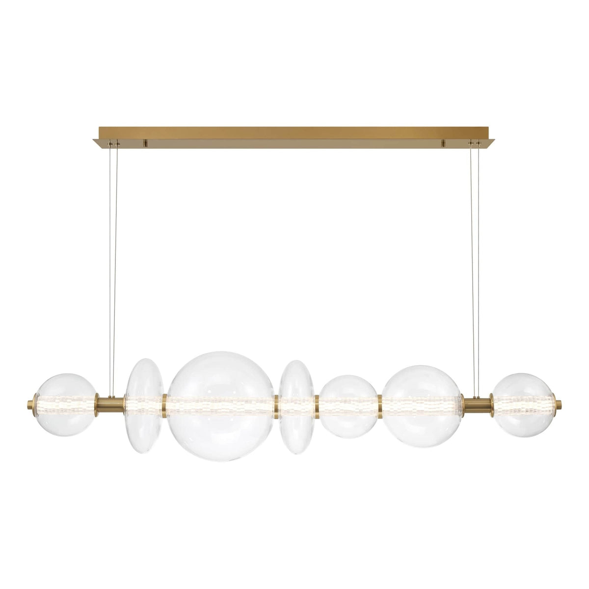 Eurofase Atomo 56" 7-Light Chandelier, Gold with Clear Glass, front view