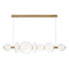 Eurofase Atomo 56" 7-Light Chandelier, Gold with Clear Glass, front view