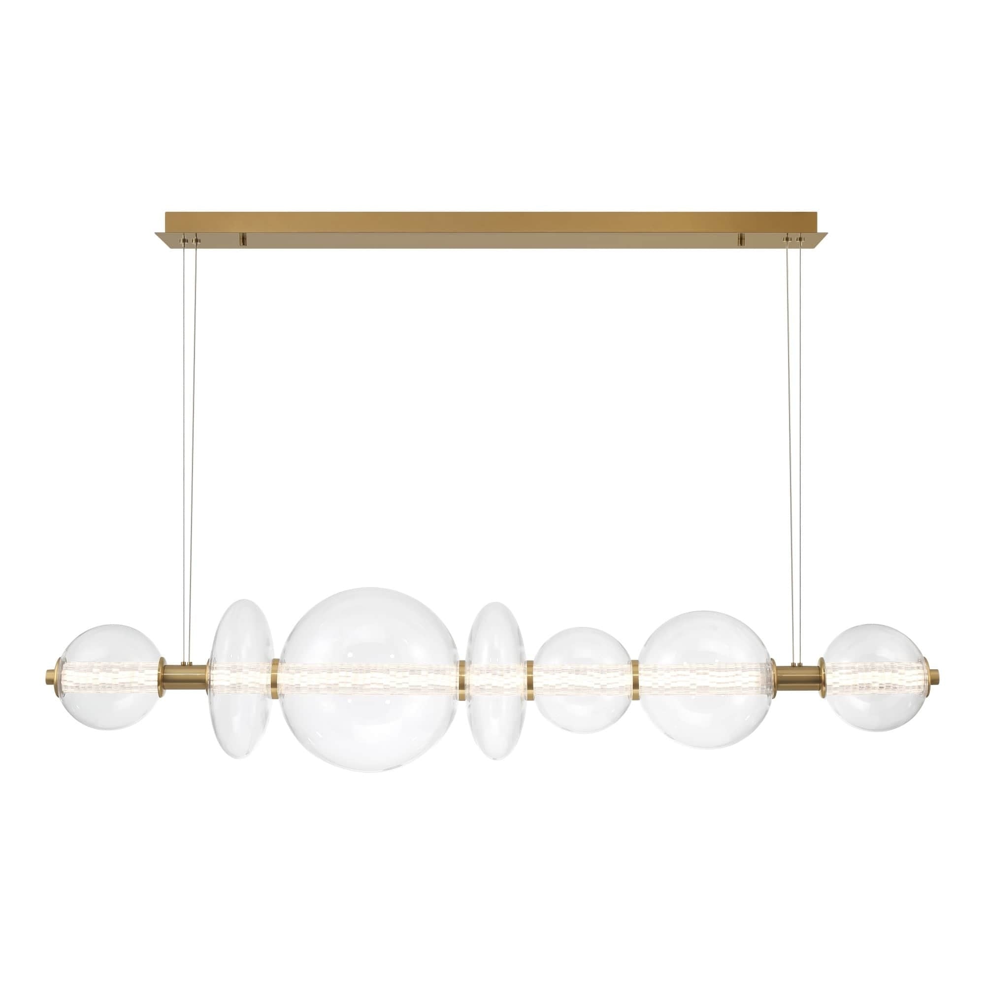 Eurofase Atomo 56" 7-Light Chandelier, Gold with Clear Glass, front view