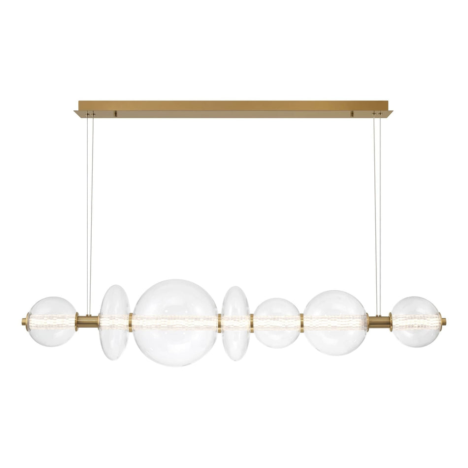 Eurofase Atomo 56" 7-Light Chandelier, Gold with Clear Glass, front view