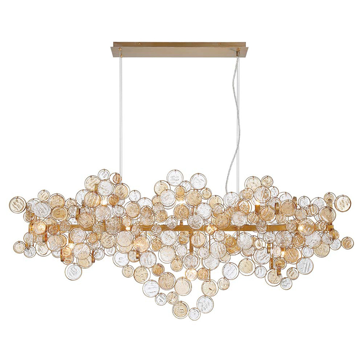 Eurofase Trento 56" 15-Light Chandelier, Gold with Amber Glass, front view